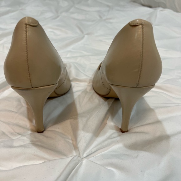 Nude Leather Silver Metal Pointy Toe Heels - Picture 4 of 6
